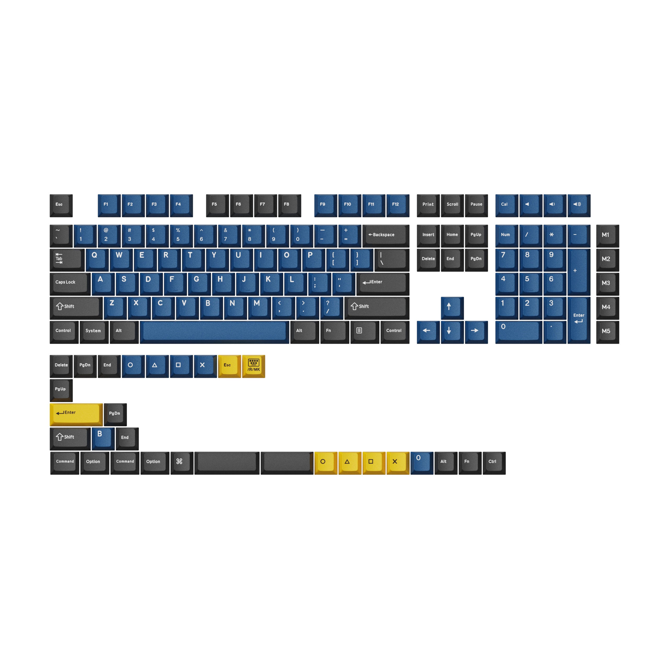 Cherry Profile Double-Shot PBT Full Set Keycaps - Dolch Red. Gray White Mint. Blue Black Yellow - Image 3