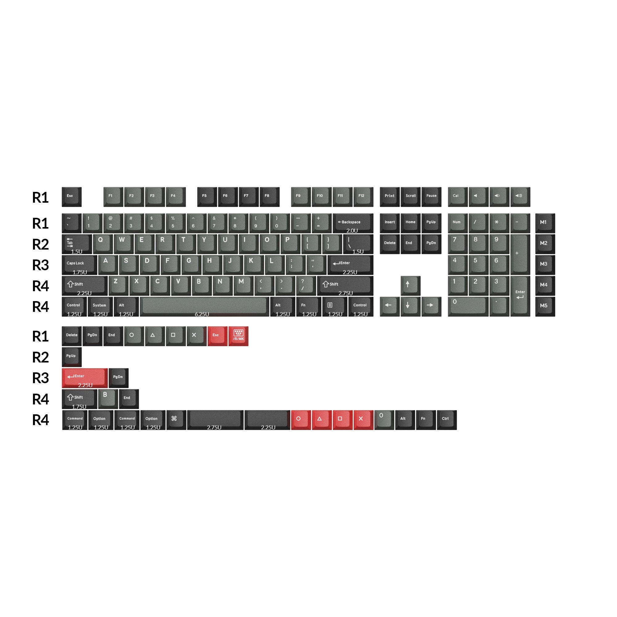 Cherry Profile Double-Shot PBT Full Set Keycaps - Dolch Red. Gray White Mint. Blue Black Yellow - Image 5