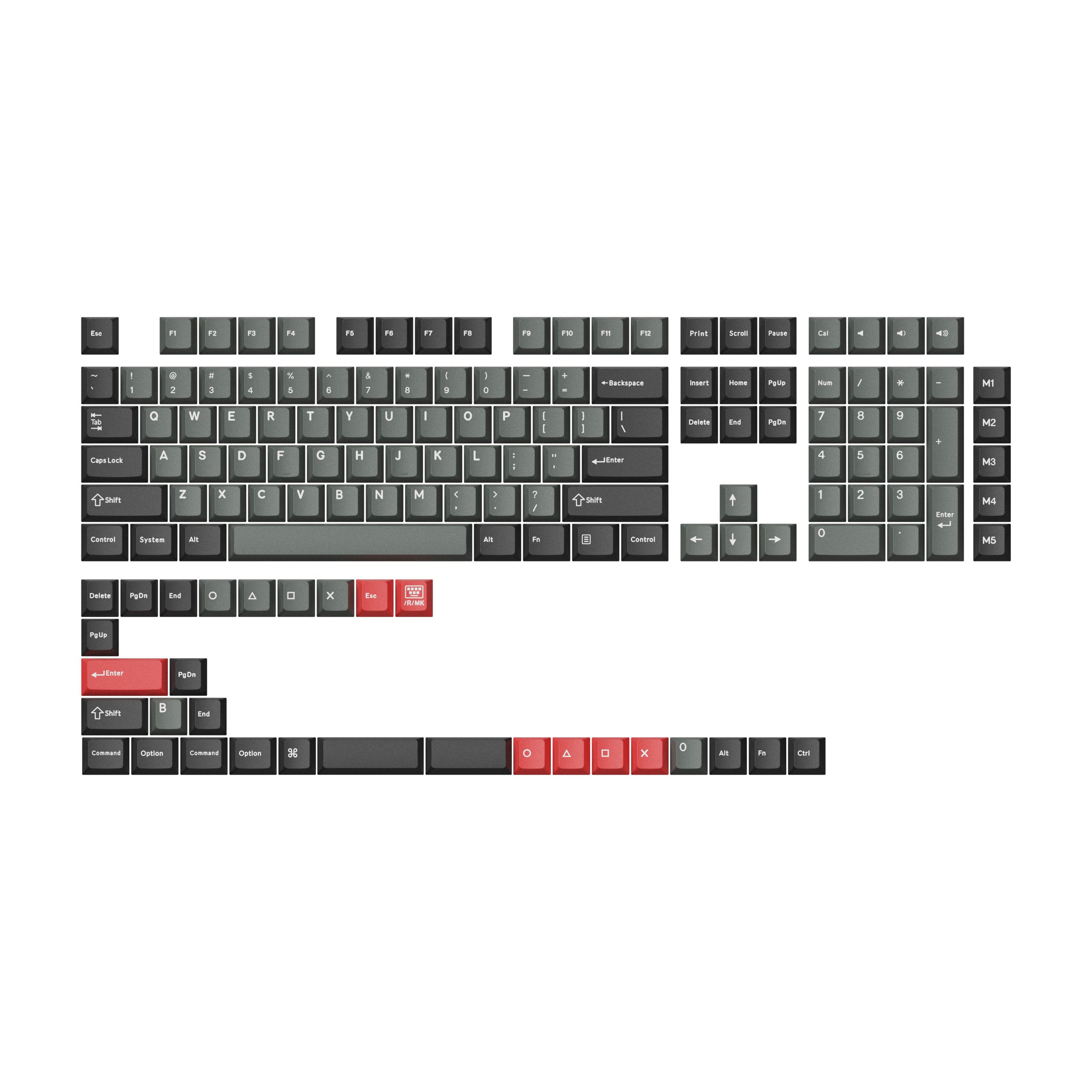 Cherry Profile Double-Shot PBT Full Set Keycaps - Dolch Red. Gray White Mint. Blue Black Yellow - Image 2