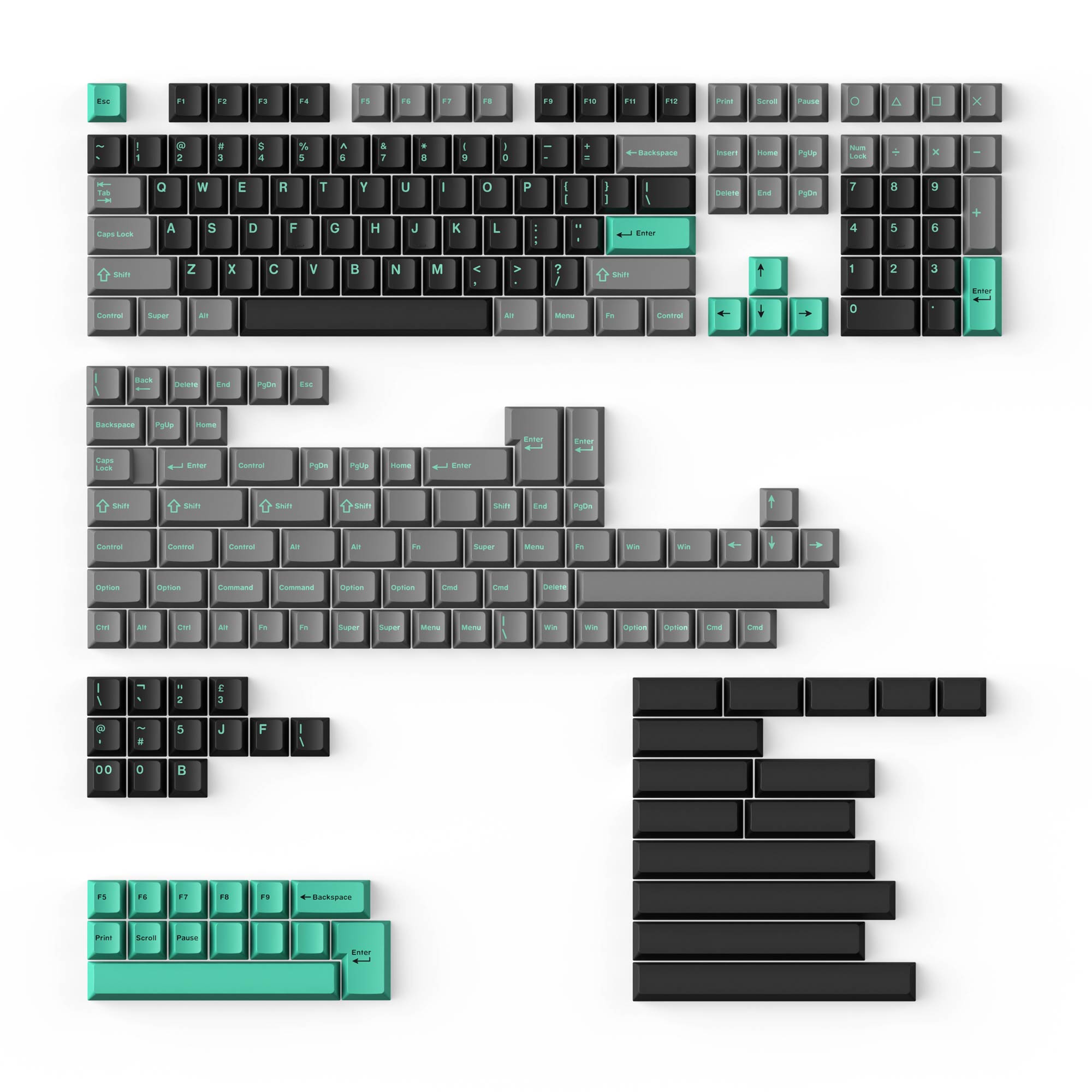 Cherry Profile Double - Shot PBT Full Set Keycaps - Hacker Mint